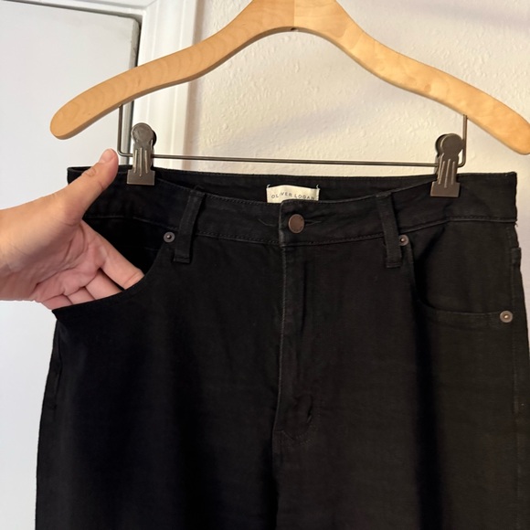 OLIVER LOGAN black Aberdeen cotton wide leg cropped raw fray hem jeans - Picture 3 of 7